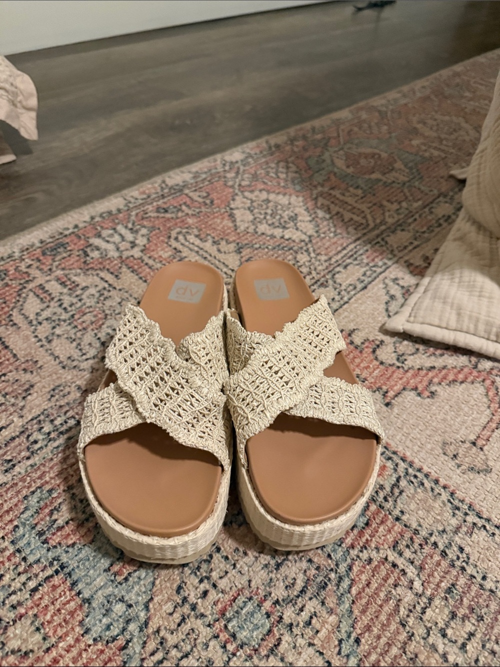 Dolce Vita Cream Woven Platform Slide Wedges